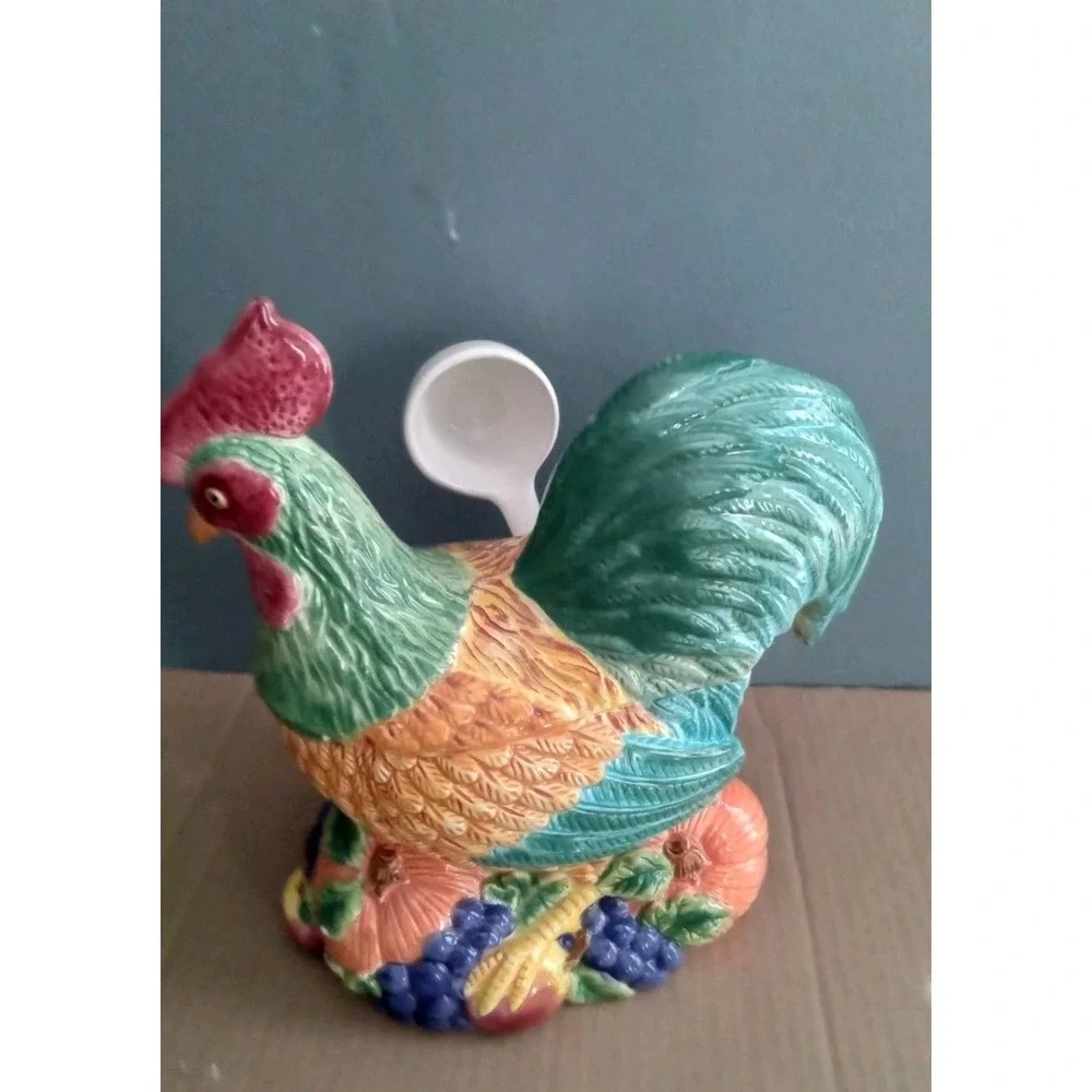 Whimsical Ceramic Rooster Soup Tureen Ladle‎ Fruit Decor Kitchen Decor